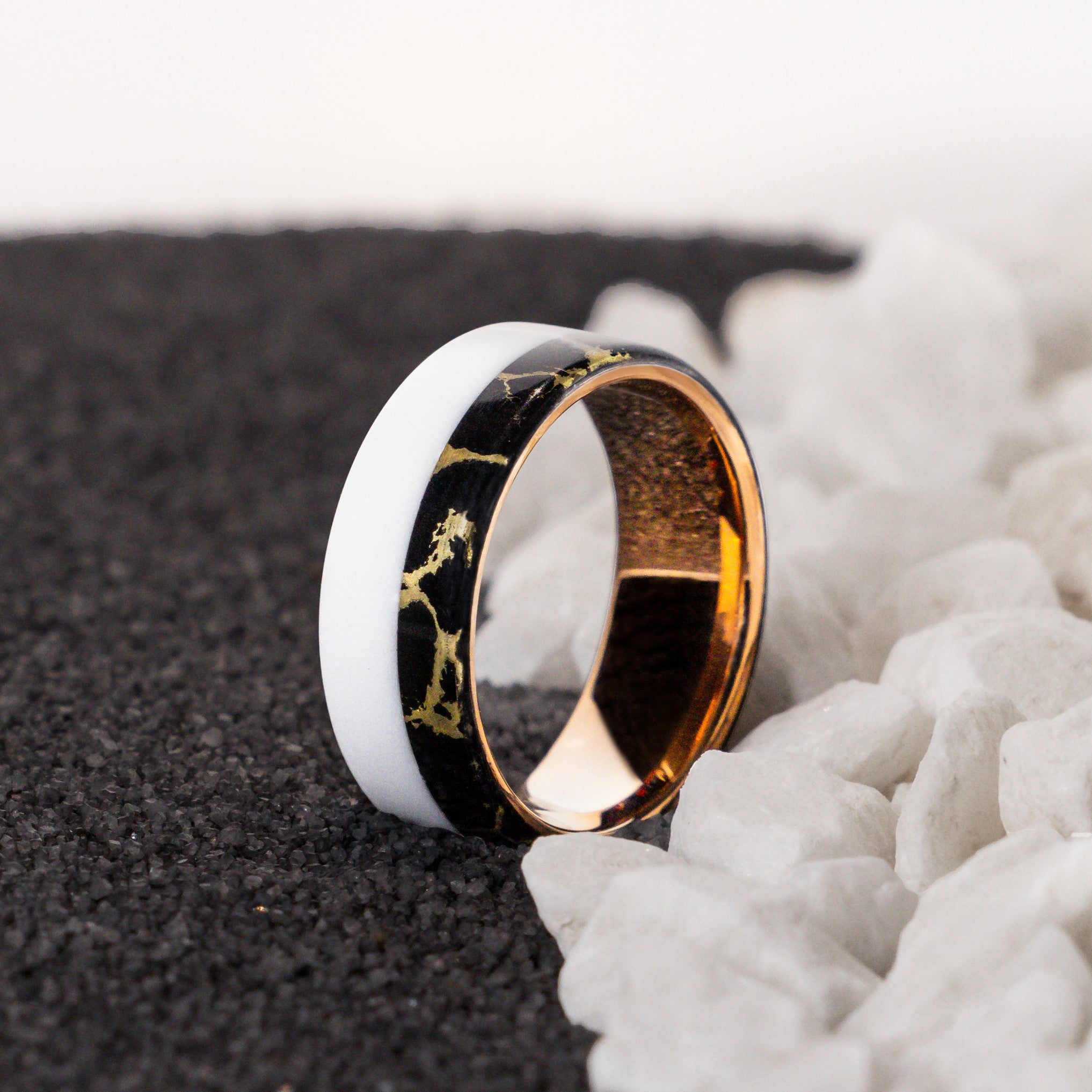 Rose Gold Tungsten Core with TruStone and White Corian – E6 Rings
