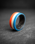 Matte Red, White and Blue Tricolor Americana Glow Ring With Carbon Fiber Core