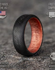 Matte Round Top Carbon Fiber Unidirectional Ring with Sedona Red Wood Core