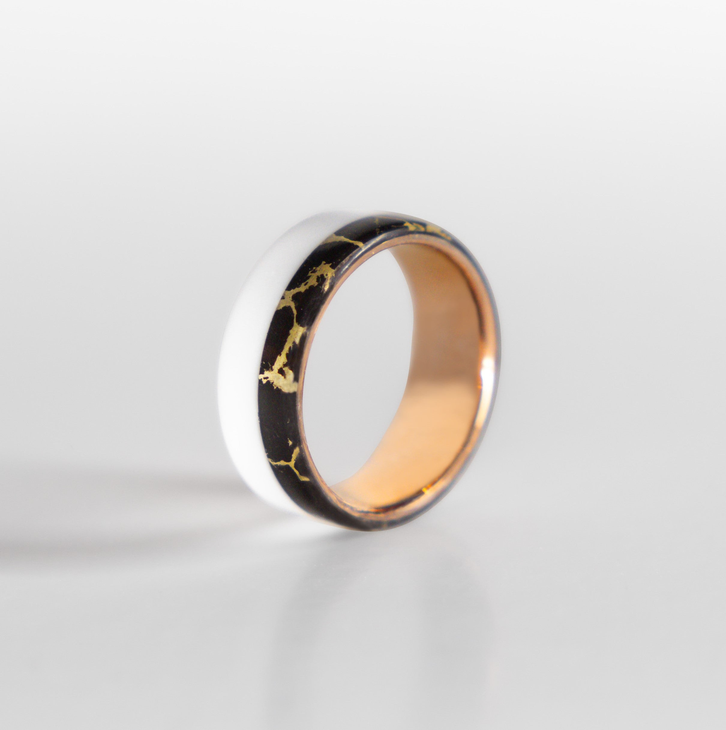 Rose Gold Tungsten Core with TruStone and White Corian – E6 Rings