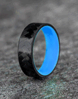 Polished Carbon Fiber Diagonal Pattern Ring with Glow Resin