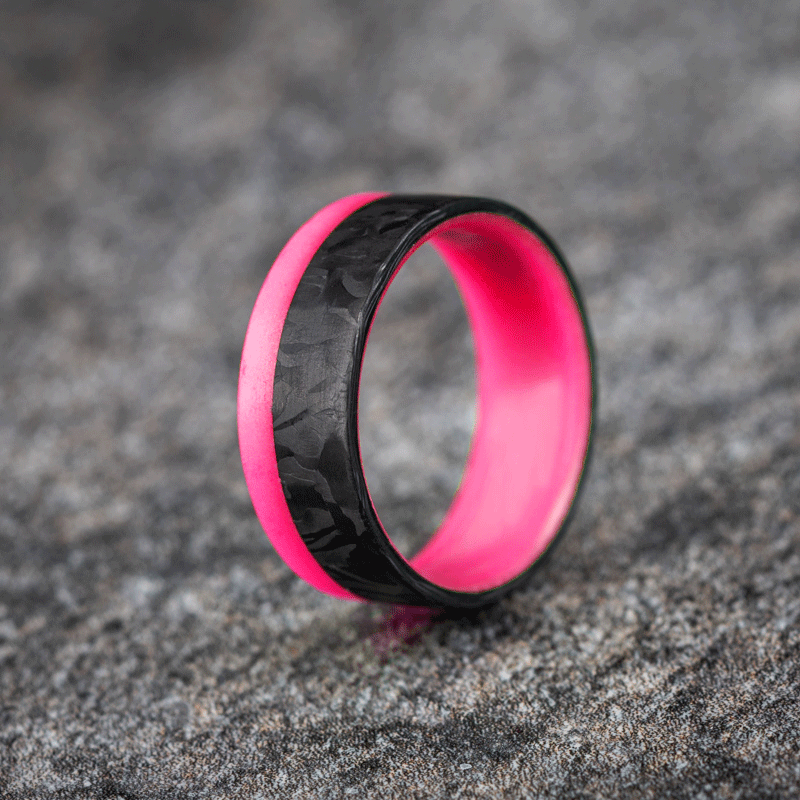 Polished 2/3 Carbon Fiber Marbled Ring with Glow Resin