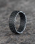 Matte White Resin Ring with Carbon Fiber Wave Pattern Core