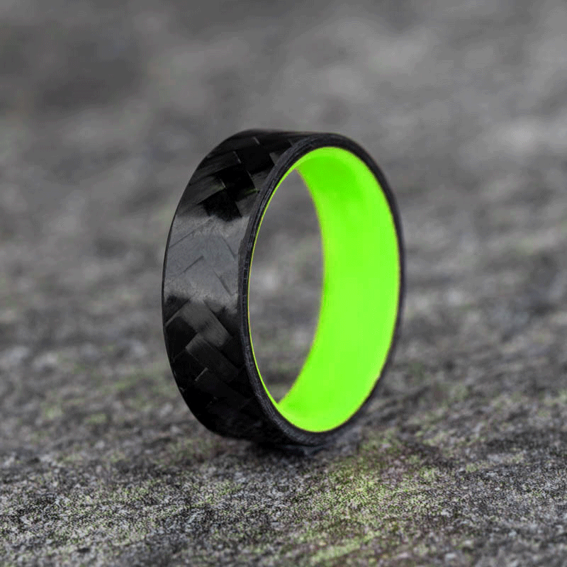 Polished Carbon Fiber Diagonal Pattern Ring with Glow Resin