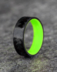 Polished Carbon Fiber Diagonal Pattern Ring with Glow Resin