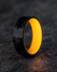 Polished Carbon Fiber Diagonal Pattern Ring with Glow Resin