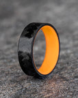 Polished Carbon Fiber Diagonal Pattern Ring with Glow Resin