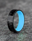 Polished Carbon Fiber Diagonal Pattern Ring with Glow Resin