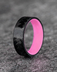 Polished Carbon Fiber Diagonal Pattern Ring with Glow Resin