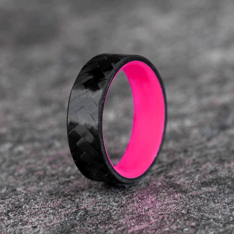 Polished Carbon Fiber Diagonal Pattern Ring with Glow Resin