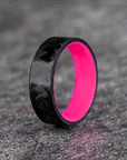 Polished Carbon Fiber Diagonal Pattern Ring with Glow Resin