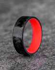 Polished Carbon Fiber Diagonal Pattern Ring with Glow Resin