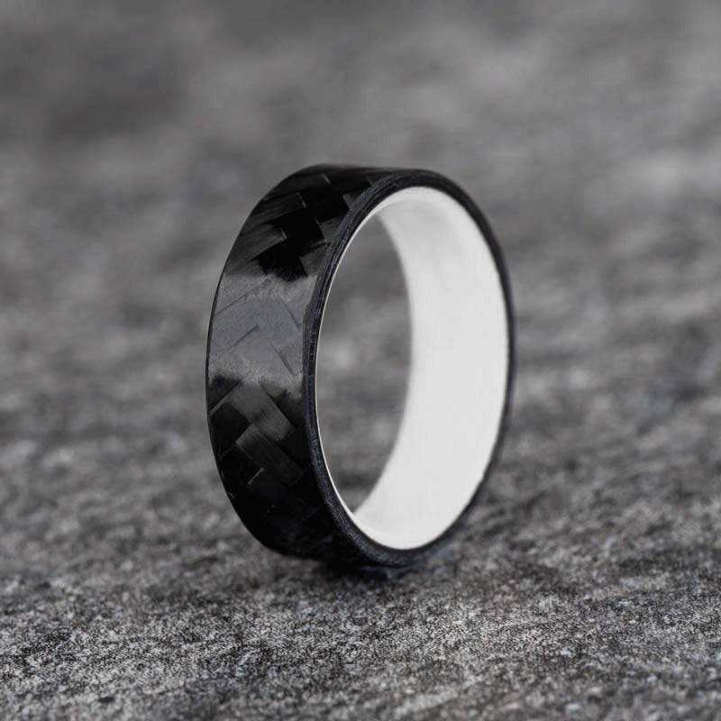Polished Carbon Fiber Diagonal Pattern Ring with Glow Resin