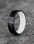 Polished Carbon Fiber Diagonal Pattern Ring with Glow Resin