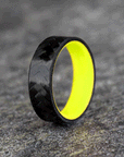Polished Carbon Fiber Diagonal Pattern Ring with Glow Resin
