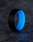 Polished Carbon Fiber Wave Pattern Ring with Glow Resin