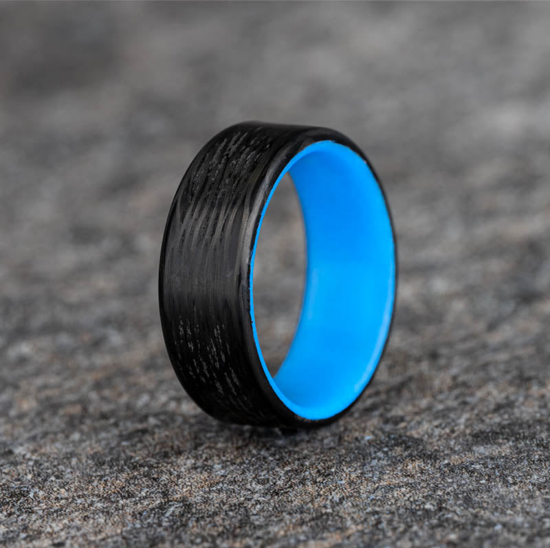 Polished Carbon Fiber Wave Pattern Ring with Glow Resin