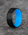 Polished Carbon Fiber Wave Pattern Ring with Glow Resin