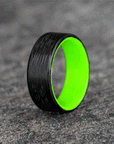 Polished Carbon Fiber Wave Pattern Ring with Glow Resin