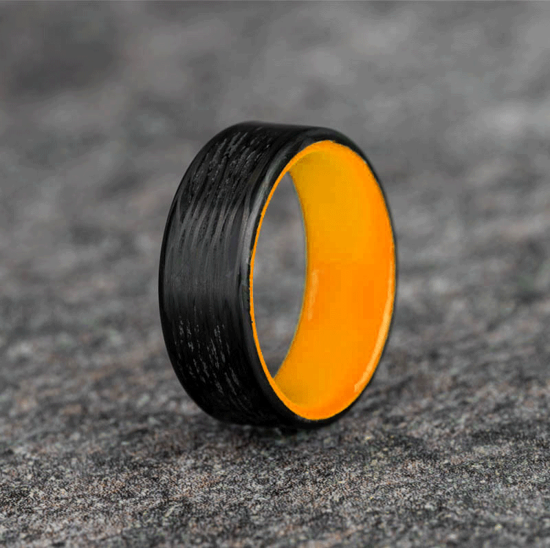 Polished Carbon Fiber Wave Pattern Ring with Glow Resin