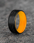 Polished Carbon Fiber Wave Pattern Ring with Glow Resin