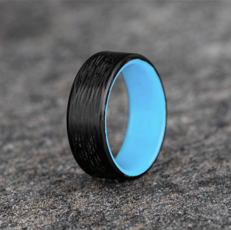 Polished Carbon Fiber Wave Pattern Ring with Glow Resin