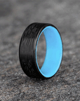 Polished Carbon Fiber Wave Pattern Ring with Glow Resin