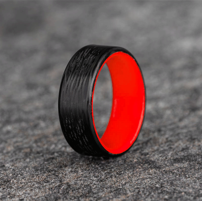 Polished Carbon Fiber Wave Pattern Ring with Glow Resin