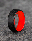 Polished Carbon Fiber Wave Pattern Ring with Glow Resin