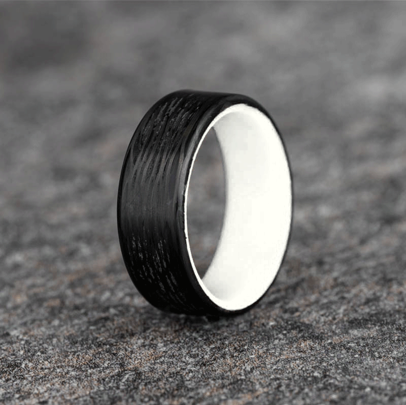 Polished Carbon Fiber Wave Pattern Ring with Glow Resin