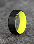 Polished Carbon Fiber Wave Pattern Ring with Glow Resin