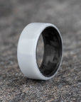 Polished Gray Corian Ring with Matte Carbon Fiber Horizontal Pattern Core