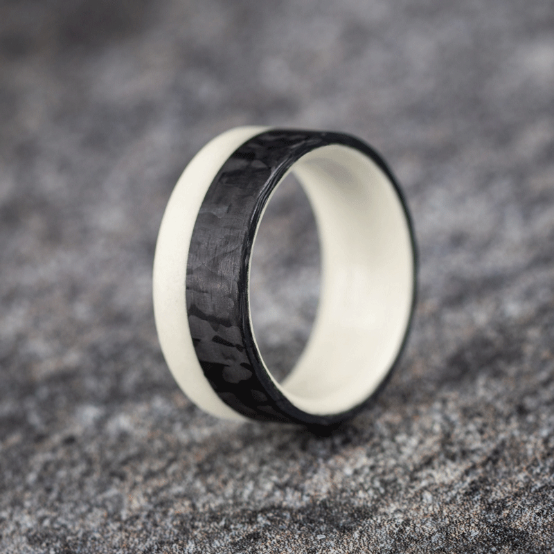 Polished 2/3 Carbon Fiber Marbled Ring with Glow Resin