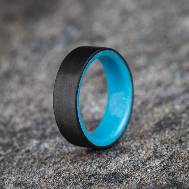 Matte Carbon Fiber Unidirectional Ring with Glow Resin