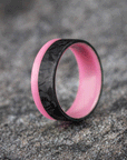 Polished 2/3 Carbon Fiber Marbled Ring with Glow Resin