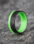 Polished 2/3 Carbon Fiber Marbled Ring with Glow Resin