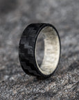 Polished Carbon Fiber Diagonal Pattern Ring with Elk Antler Core