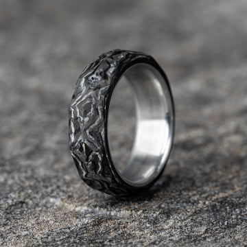 Damascus Carbon Fiber Ring With Aluminum Core