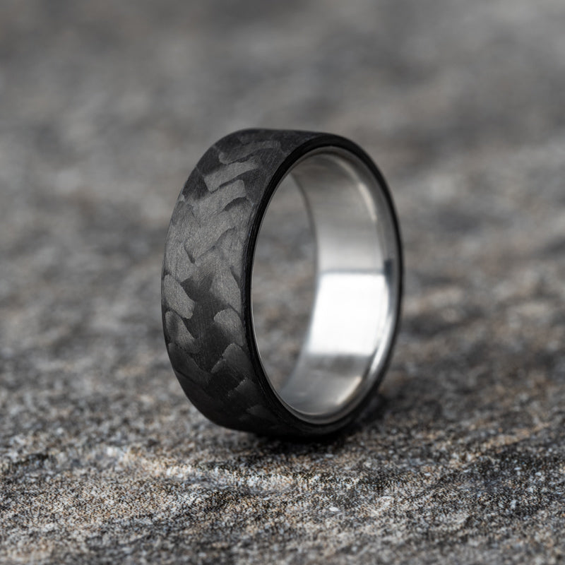 Matte Carbon Fiber Diagonal Pattern Ring With Aluminum Core