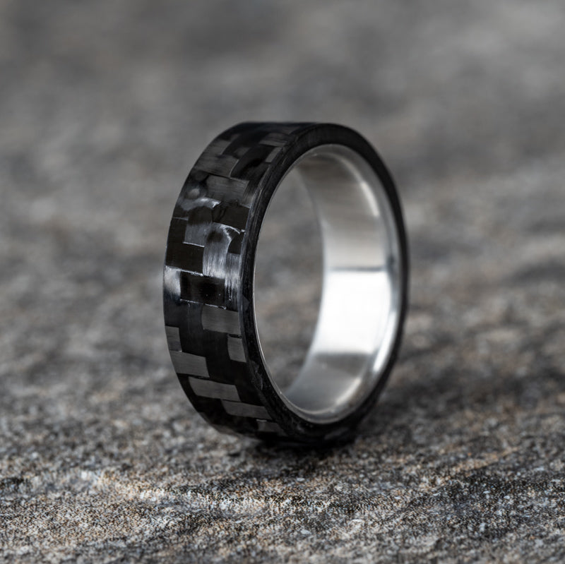 Polished Carbon Fiber Horizontal Pattern Ring With Aluminum Core
