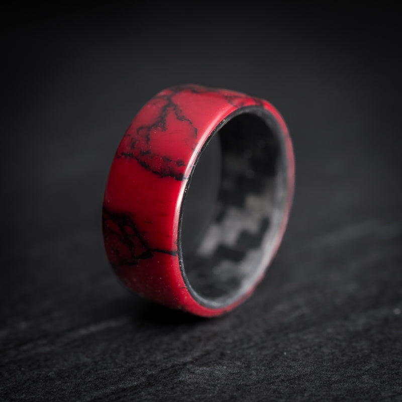TruStone Red and Black Ring with Carbon Fiber Core
