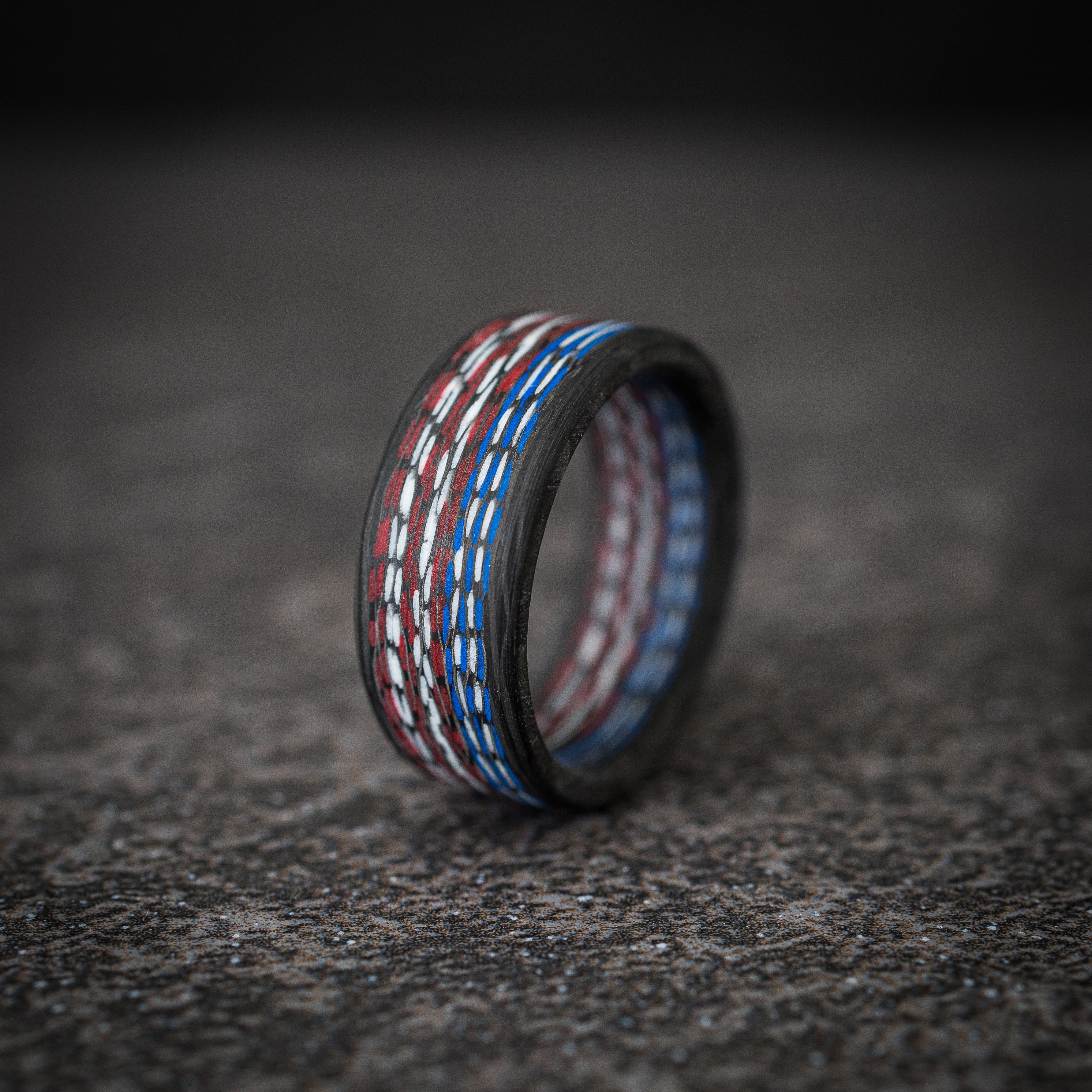 Red, White and Blue USA Resin and Carbon Fiber Ring – E6 Rings