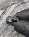 Matte White Resin Ring with Carbon Fiber Wave Pattern Core
