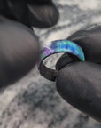 Polished White with Turquoise and Purple Shimmer Resin Ring with Carbon Fiber Core