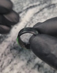 Radioactive - Polished Black and Green Shimmer Resin Ring with Carbon Fiber Core