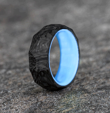 Rough Cut Carbon Fiber Ring with Pale Blue Glow Resin