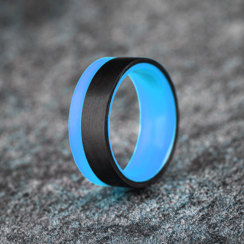 Polished 2/3 Carbon Fiber Unidirectional Ring with Blue Glow Resin