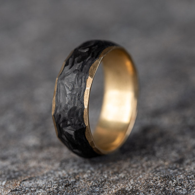 Rough Cut Carbon Fiber Ring with Brass Core