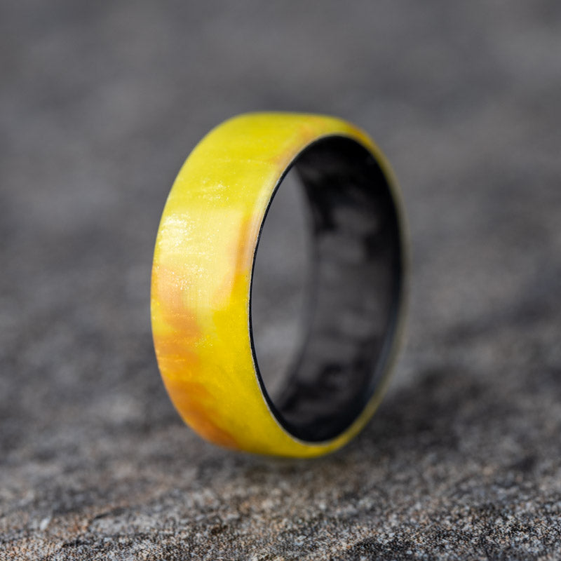 Polished Gradiated Yellow Shimmer Ring With Carbon Fiber Core
