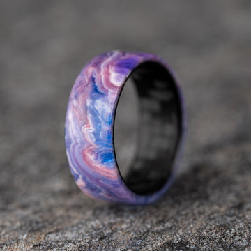 Polished Purple, Pink, White and Blue Swirl Ring with Carbon Fiber Core